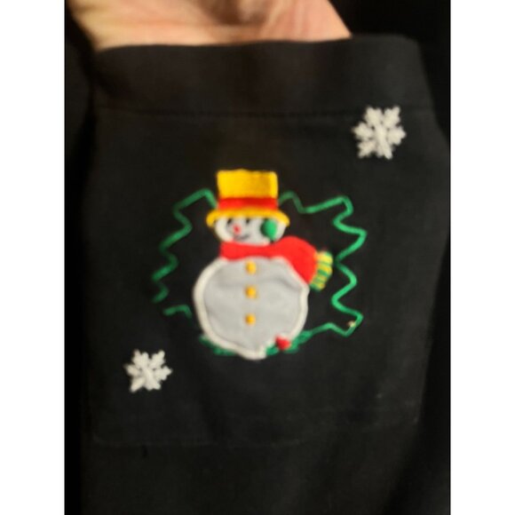 Vintage Christmas Tank Maxi Dress Snowman PL Black Festive Holiday Classic 80s - Picture 4 of 11